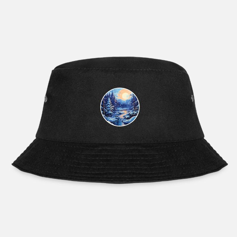 Winterlandschaft Wald mit Fluß - Bucket Hat - Schwarz