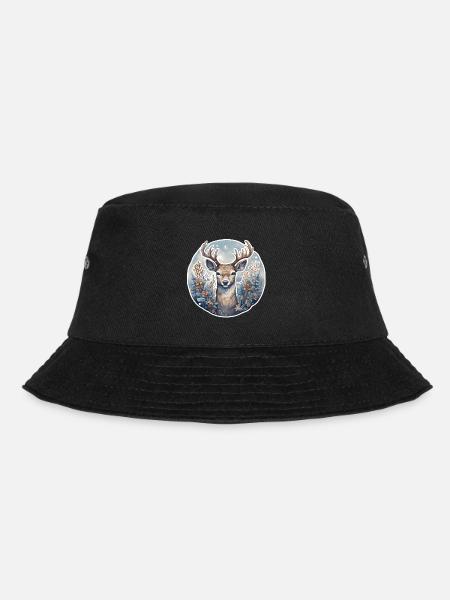 Winterlandschaft mit Hirsch - Bucket Hat - Schwarz