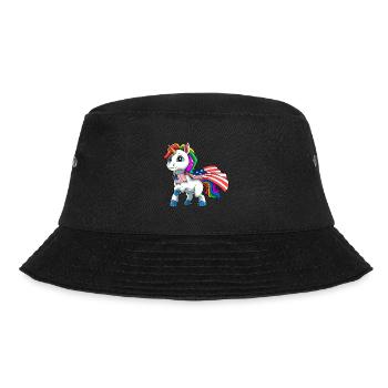 USA Einhorn - Americorn Patriotisches - Bucket Hat - Schwarz - Vorne - Lela (165cm)