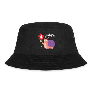 Schnecke gratuliert zum 4. Geburtstag ich bin vier - Bucket Hat - Schwarz - Vorne - Lela (165cm)