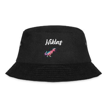 NIKLAS - Schöner Jungen Name mit Dinosaurier - Bucket Hat - Schwarz - Vorne - Lela (165cm)