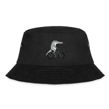 Skurriles Krokodil auf Fahrrad entspannt chillig - Bucket Hat - Schwarz - Vorne - Lela (165cm)