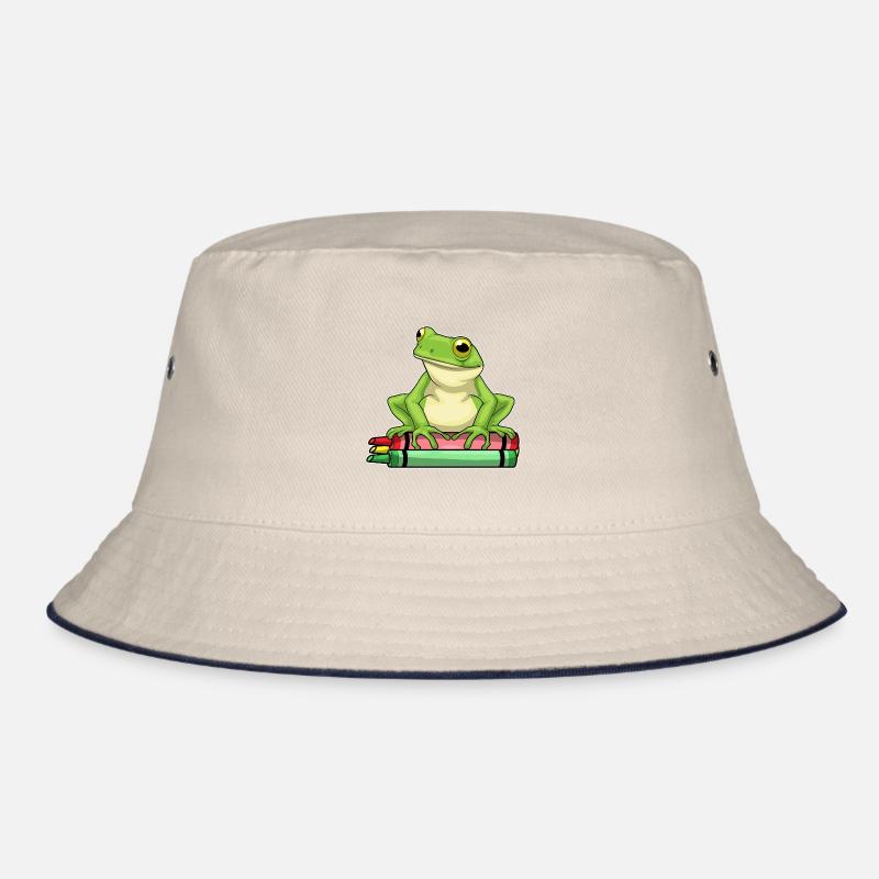 Frog Student Crayons School Bucket Hat