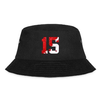 NR. 15 NUMMER 15 ROT WEIß 15. GEBURTSTAG - Bucket Hat - Schwarz - Vorne - Lela (165cm)