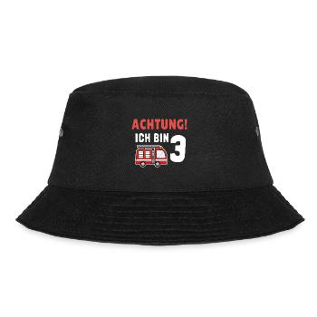Kindergeburtstag 3 Jährige Feuerwehr Auto - Bucket Hat - Schwarz - Vorne - Lela (165cm)