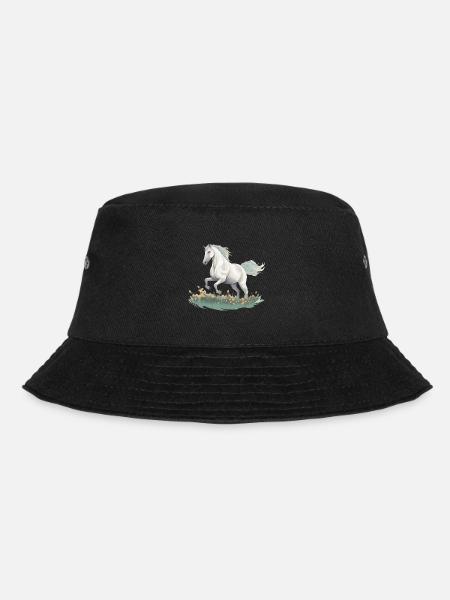 Realistisches Gemälde im Stil des weißen Pferdes auf einer Wiese - Bucket Hat - Schwarz