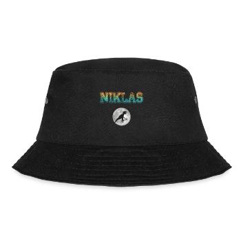 NIKLAS - Schöner Jungen Name mit Dinosaurier - Bucket Hat - Schwarz - Vorne - Lela (165cm)
