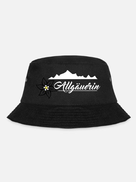 Allgäuerin - Bergkette & Edelweiss Design Weiß - Bucket Hat - Schwarz