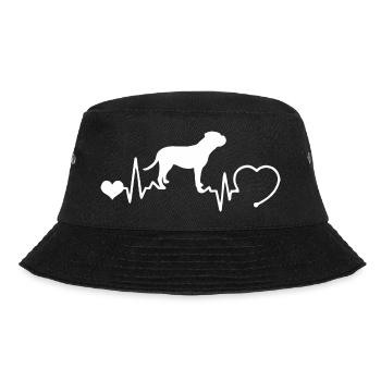 Old English Bulldog mit Herzschlag - Bucket Hat - Schwarz - Vorne - Lela (165cm)