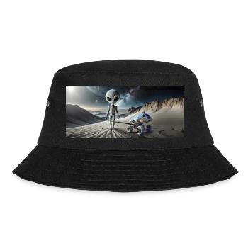 grey alien on the moon surface – kissing couple - Bucket Hat - black - Front - Lela (165cm)