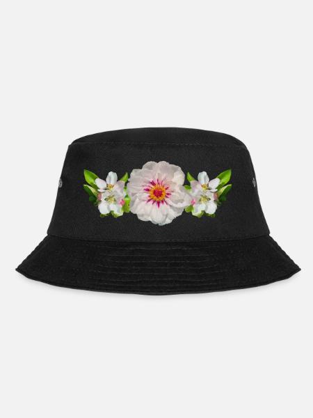 3 Blossoms Flowers Paeonie Rose Flower Band - Bucket Hat - black