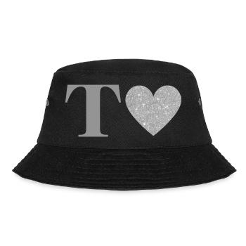 Silbernes Herz Buchstabe T - Bucket Hat - Schwarz - Vorne - Lela (165cm)