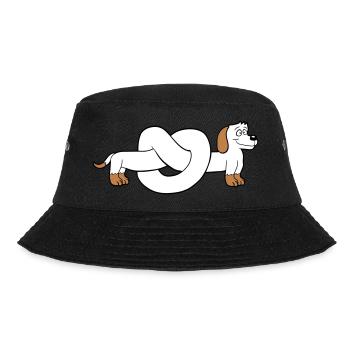 Hund Dackel Brezel Form Knoten Langer Körper Comic - Bucket Hat - Schwarz - Vorne - Lela (165cm)