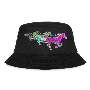 wild colorful cute horses, drawn circus horse - Bucket Hat - black - Front - Lela (165cm)