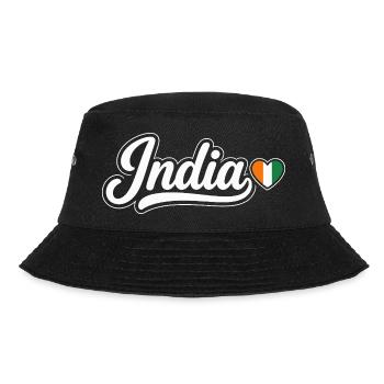 Indien-Schrift mit Flaggenherz Patriotisch - Bucket Hat - Schwarz - Vorne - Lela (165cm)