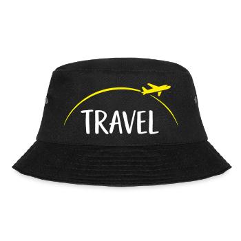 Travel Typo mit Flugzeugkreis - Bucket Hat - Schwarz - Vorne - Lela (165cm)