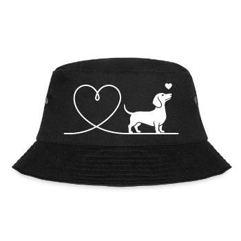 Dackel Silhouette mit Herz Minimalistisch - Bucket Hat - Schwarz - Vorne - Lela (165cm)