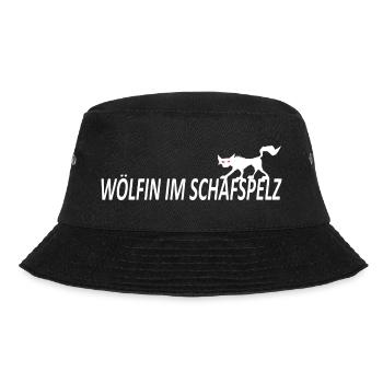 WÖLFIN IM SCHAFSPELZ, lustige Sprüche, Statement - Bucket Hat - Schwarz - Vorne - Lela (165cm)