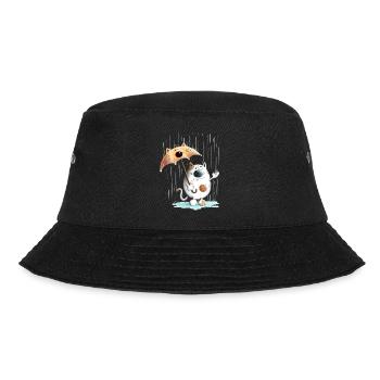 Katze im Regen mit Regenschirm I Hundewetter - Bucket Hat - Schwarz - Vorne - Lela (165cm)