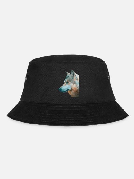 Wolf's Head Watercolor Print - Bucket Hat - black
