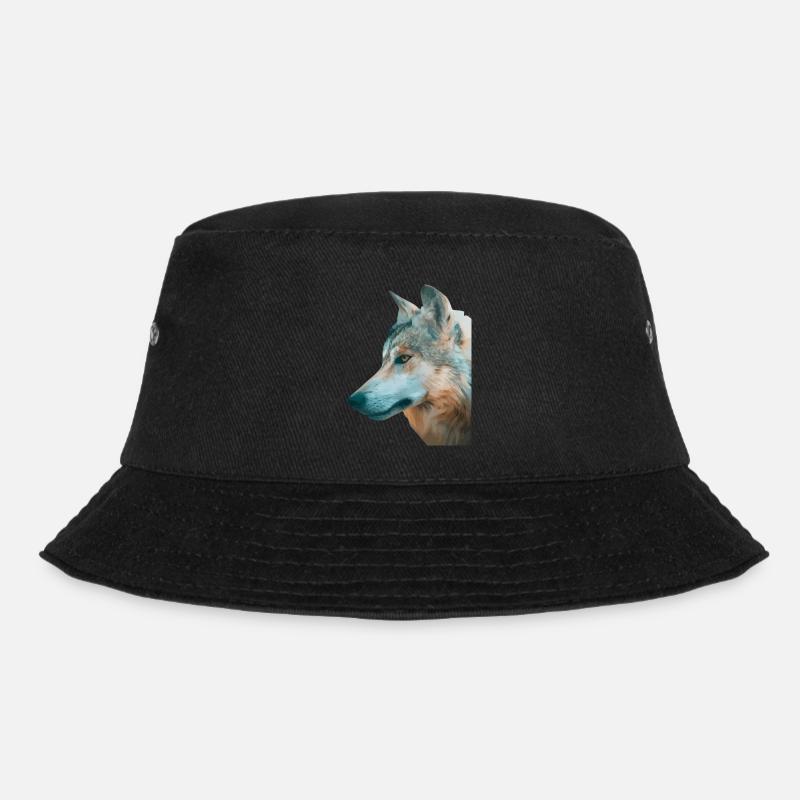 Wolfs Kopf Aquarellprint - Bucket Hat - Schwarz