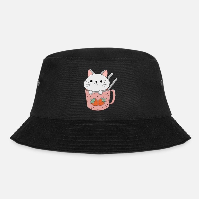 cute kawai cat in a cup - Bucket Hat - black