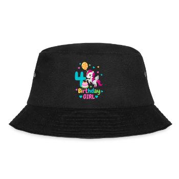 Einhorn zum 4. Geburtstag. 4 Jahre Geschenk - Bucket Hat - Schwarz - Vorne - Lela (165cm)