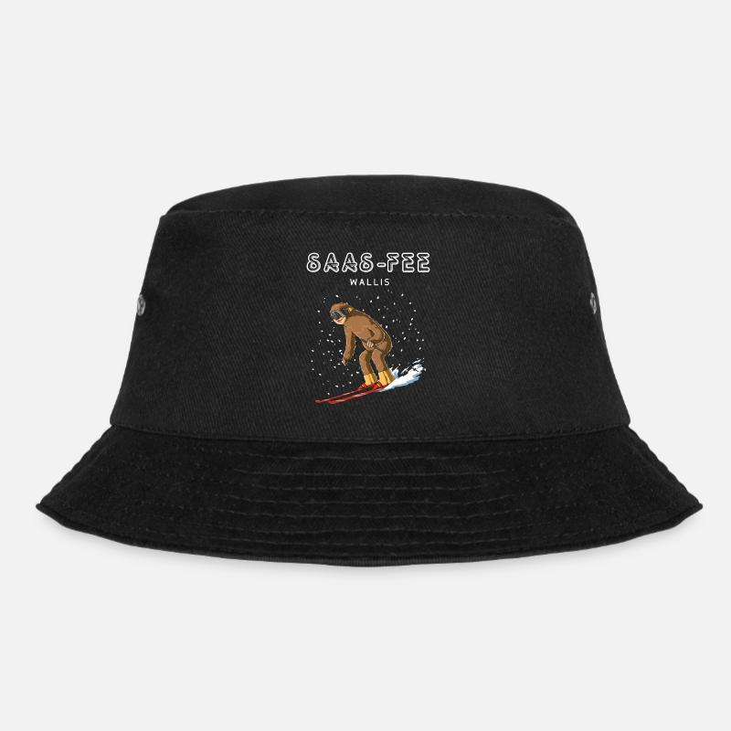 Saas Fee Wallis Schweiz Retro Ski Snowboard - Bucket Hat - Schwarz