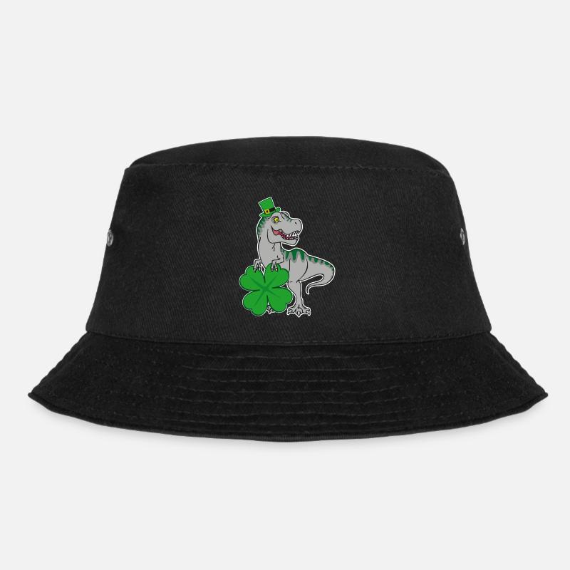St. Patrick's Day T-Rex with cloverleaf and hat - Bucket Hat - black