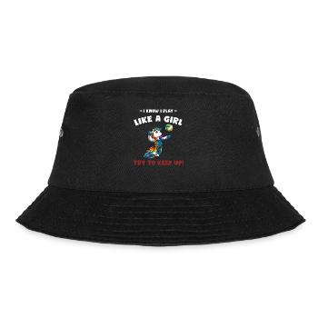 Ich weiß, ich spiele Volleyball wie ein Mädchen - - Bucket Hat - Schwarz - Vorne - Lela (165cm)