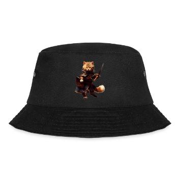 Katze mit Mantel und Degen als tapferer Pirat - Bucket Hat - Schwarz - Vorne - Lela (165cm)