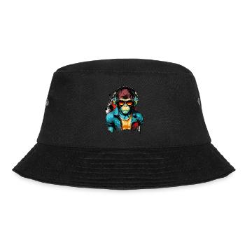 Affe Sonnenbrille Kopfhörer Musik Gamer Zocken - Bucket Hat - Schwarz - Vorne - Lela (165cm)