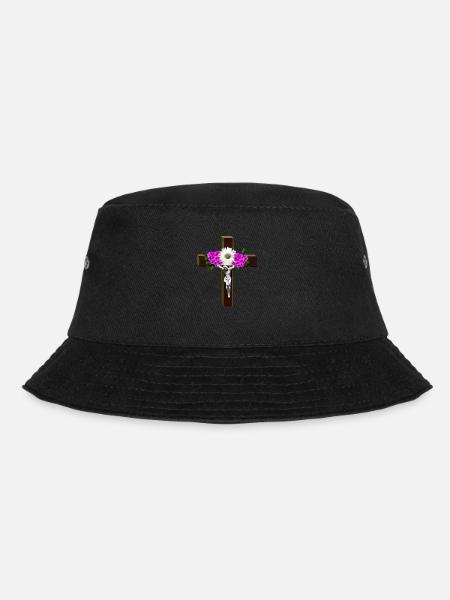 Jesus Cross Flowers - Bucket Hat - black