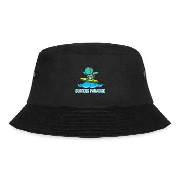 Cute kawaii turtle on surfboard with surfers - Bucket Hat - black - Front - Lela (165cm)