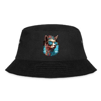 Lama mit Sonnenbrille, Alpaka Tierdesign Geschenk - Bucket Hat - Schwarz - Vorne - Lela (165cm)