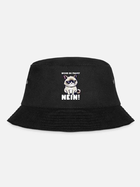 Grump Cat - Bevor Du Fragst Nein! Zynischer Spruch - Bucket Hat - Schwarz