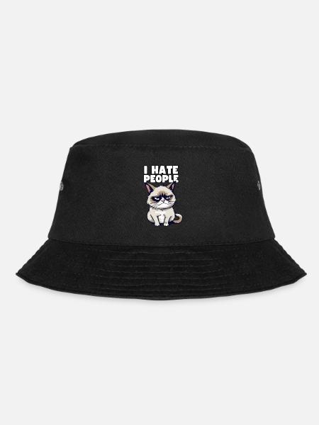Sarkastische Grump Cat - I Hate People - Spruch - Bucket Hat - Schwarz