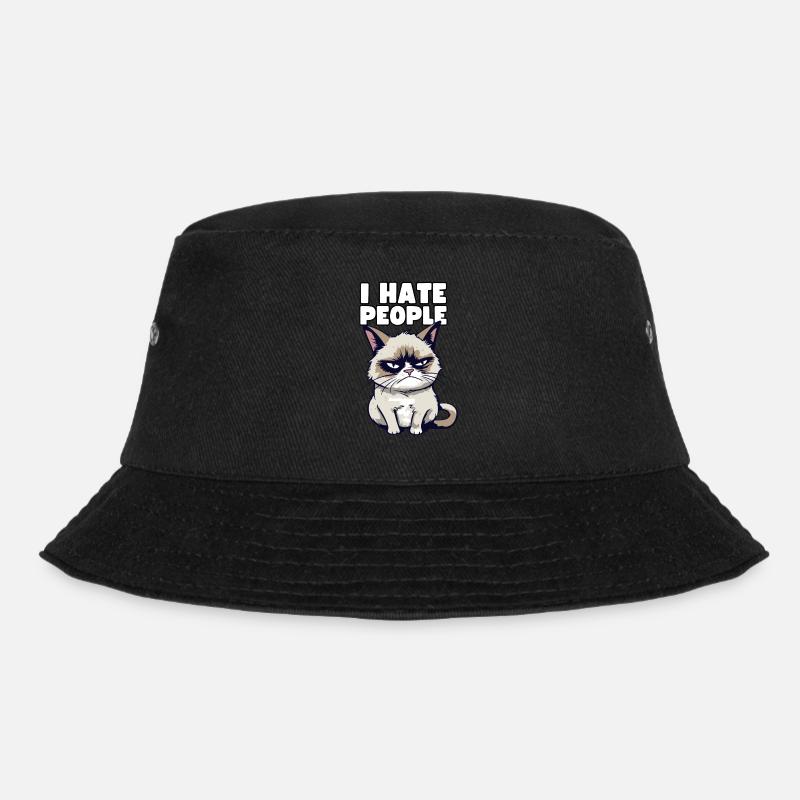 Sarkastische Grump Cat - I Hate People - Spruch - Bucket Hat - Schwarz