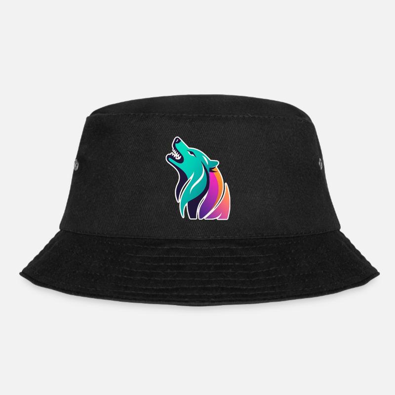 bunter stilisierter Wolf - Bucket Hat - Schwarz