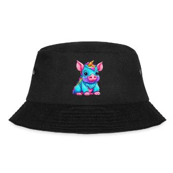 Fusion von Schwein und Einhorn - Regenbogen Design - Bucket Hat - Schwarz - Vorne - Lela (165cm)
