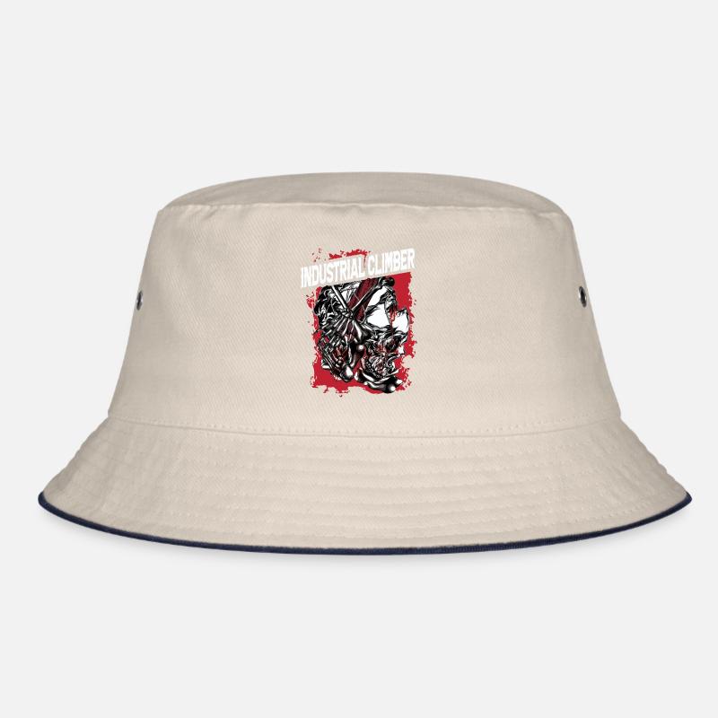 Industriekletterer Knochen roter Hintergrund Kopf Bucket Hat