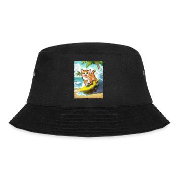 Surfing Cat - Cat Surfboard - Bucket Hat - black - Front - Lela (165cm)