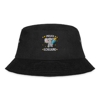 endlich Schulkind Einschulung Schule Elefant - Bucket Hat - Schwarz - Vorne - Lela (165cm)