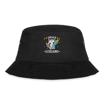 endlich Schulkind Einschulung Schule Waschbär - Bucket Hat - Schwarz - Vorne - Lela (165cm)