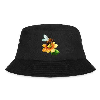 Honey bee at work: bloom pollination design - Bucket Hat - black - Front - Lela (165cm)