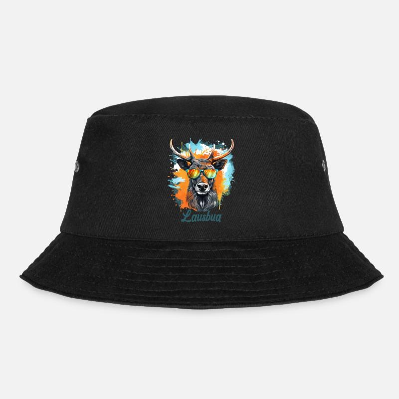 Hirsch Lausbua Kunst Krafttier Dorffest - Bucket Hat - Schwarz