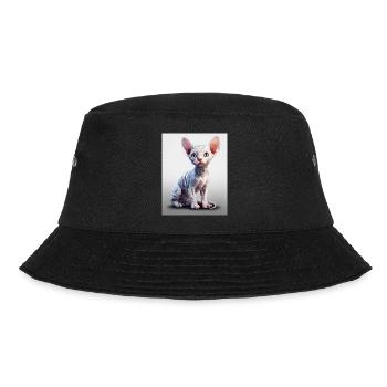 Sphynx Cat Porzellan - Bucket Hat - Schwarz - Vorne - Lela (165cm)