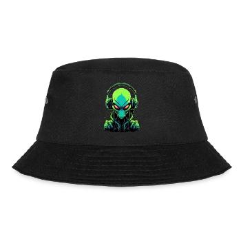 Alien mit Kopfhörer Ausserirdischer DJ Musik - Bucket Hat - Schwarz - Vorne - Lela (165cm)