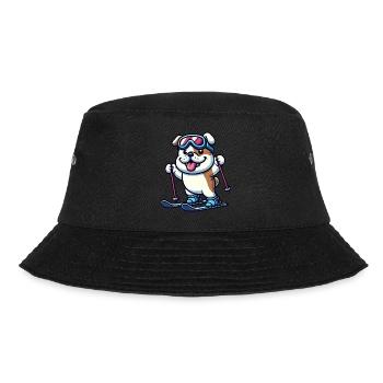 Bulldogge auf Skiern - Winterurlaub im Comic-Stil - Bucket Hat - Schwarz - Vorne - Lela (165cm)