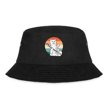 Katze spielt Bassgitarre Gitarrenspieler - Bucket Hat - Schwarz - Vorne - Lela (165cm)